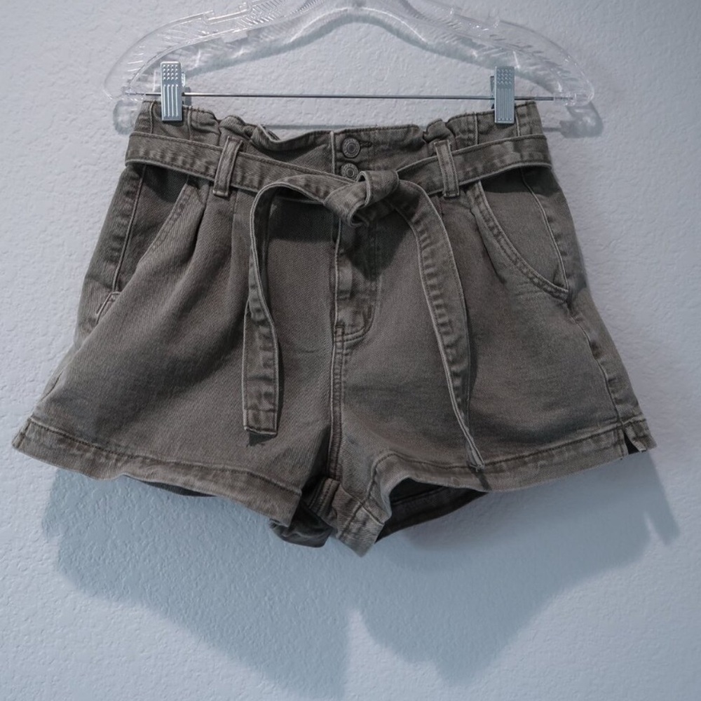 American Eagle Highest Rise Mom Shorts Denim Jean Bottoms Stretch Tie Belt 4